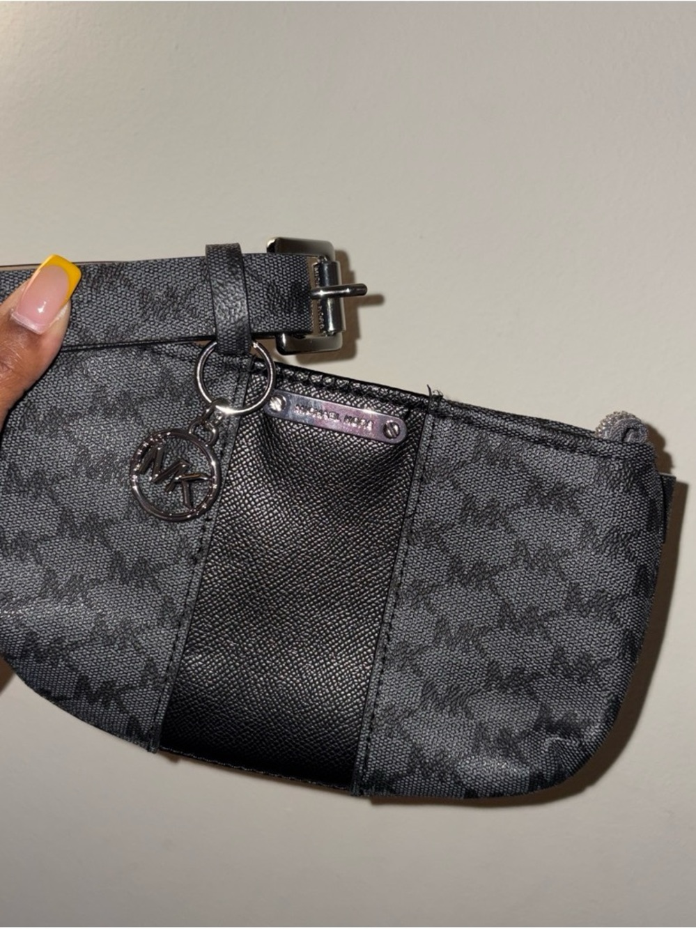 Michael Kors Gray/Black Logo Belt Bag with Silver Hardware